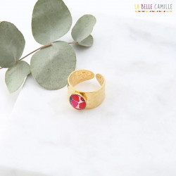 JASMIN, Bague en résine dorée à l'or fin Coquelicot rouge - Bibop et Lula