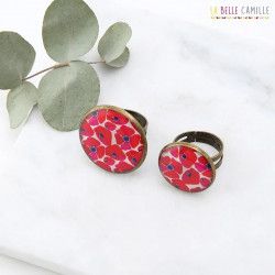 Bague, résine, motif Coquelicot rouge - Bibop et Lula