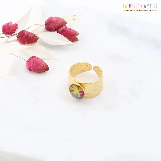 JASMIN, Bague en résine dorée à l'or fin Bouquet d'été