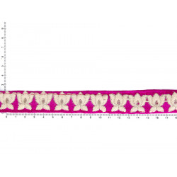 Galon brodé rose fuschia et fleurs blanches - Bibop et Lula