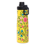 Gourde inox peinte à la main jaune avec fleurs - Bibop et Lula