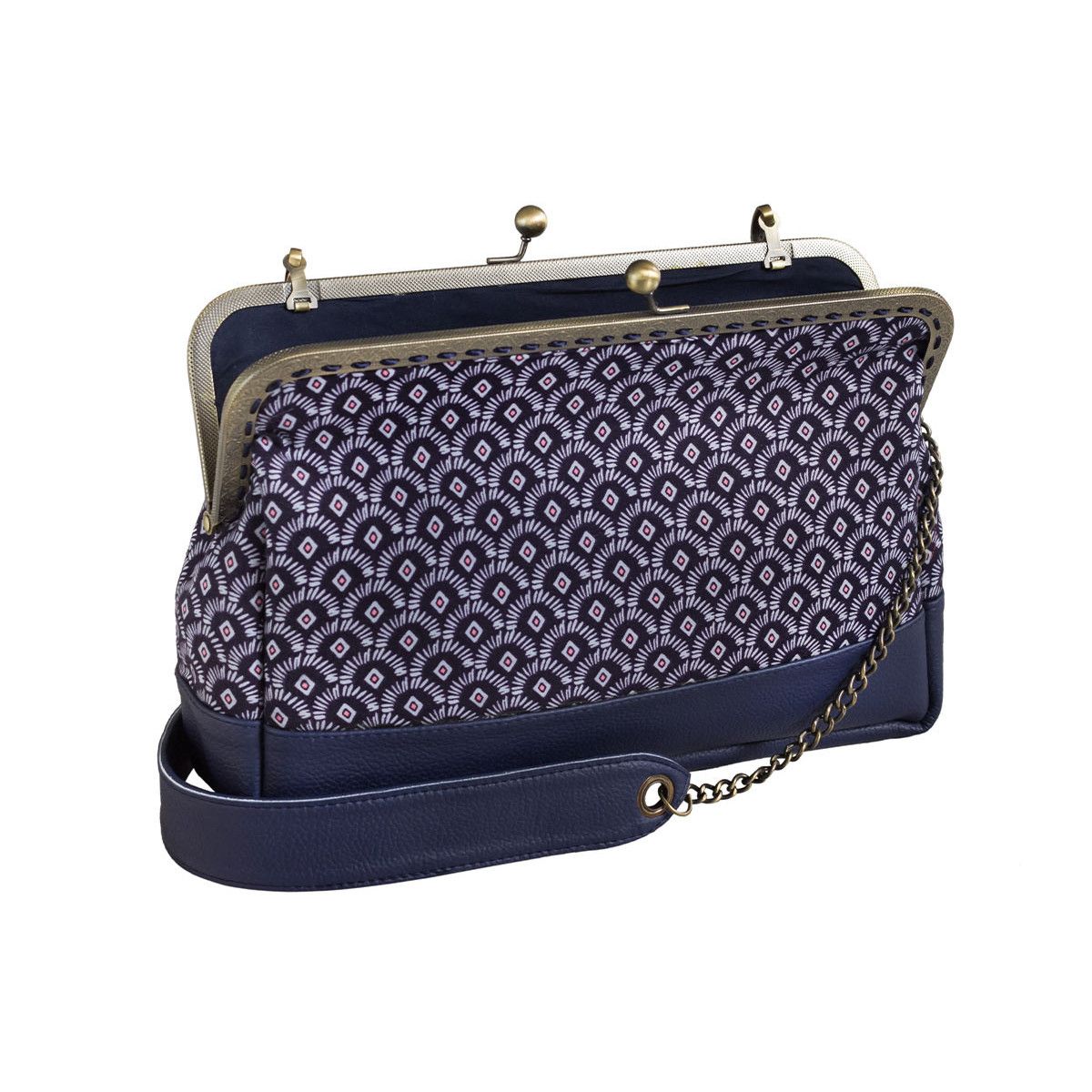 Sac main pin up r tro bleu marine motifs g om triques