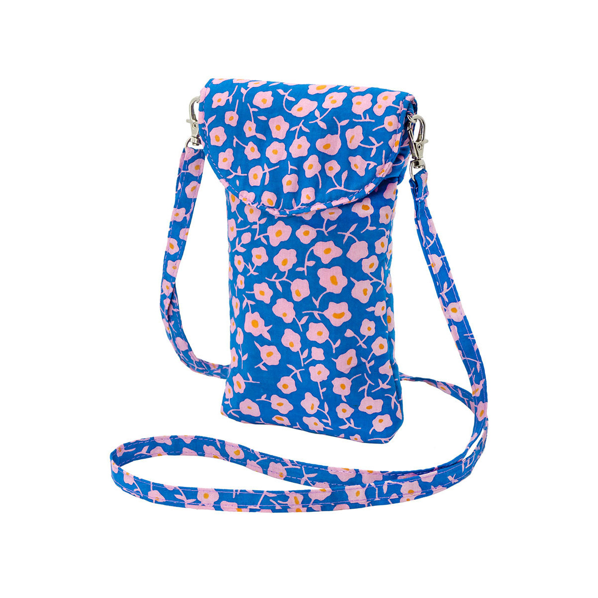 Pochette bandouli re t l phone bleu et fleurs rose et orange