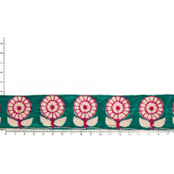 Ruban galon vert canard et fleurs - Bibop et Lula