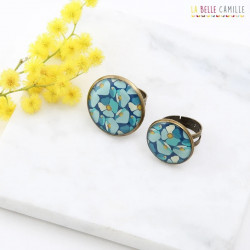 Bague, résine, motif Coquelicot bleu - Bibop et Lula