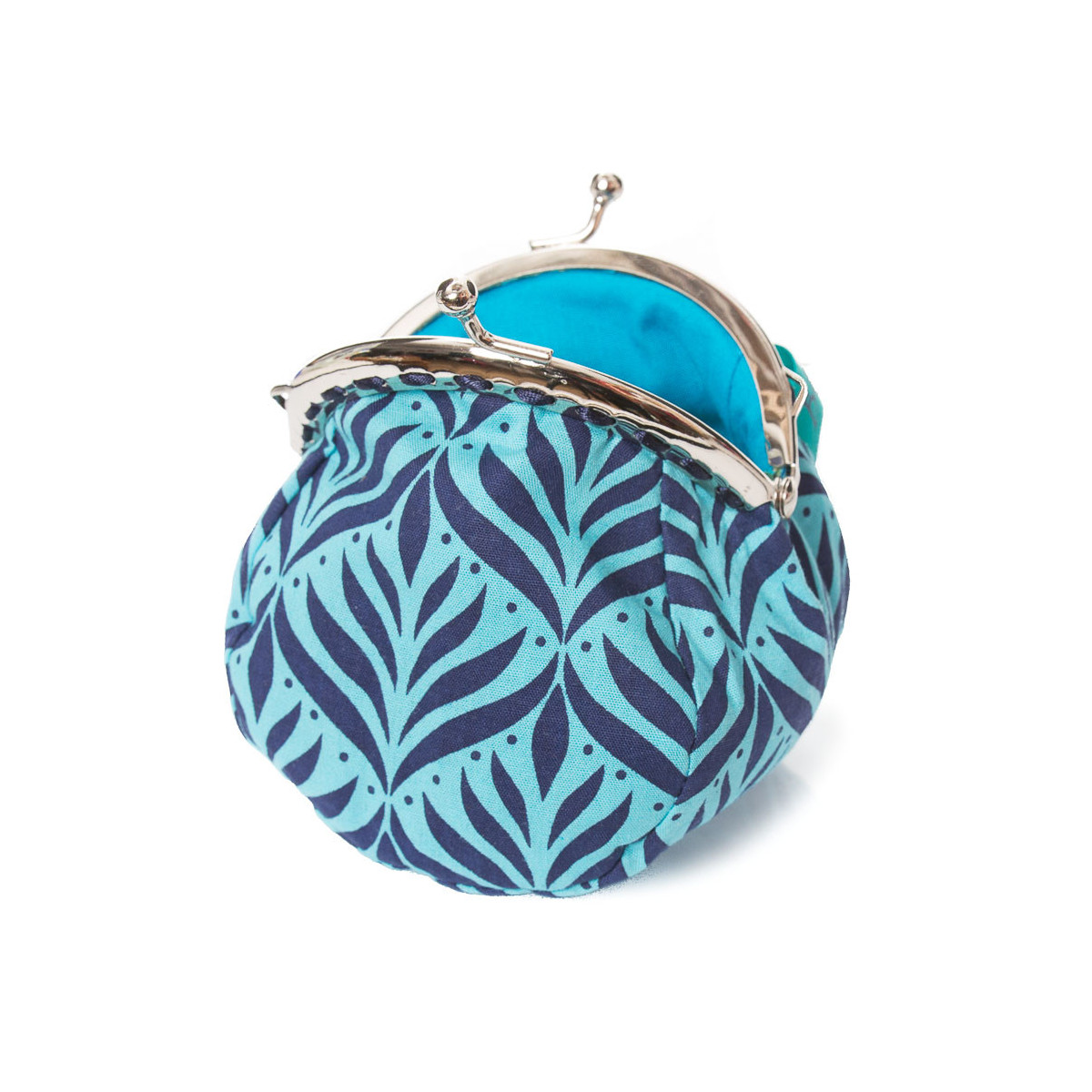 Petit porte-monnaie bourse à clip rétro turquoise motifs