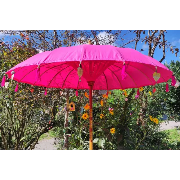 Parasol balinais toile coton rose