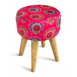 Tabouret rond tissu imprimé rose et fleurs - Bibop et Lula