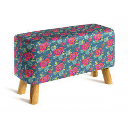 Banc tissu imprimé bleu gris et fleurs colorées - Bibop et Lula