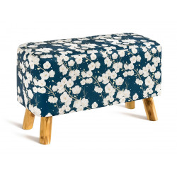 Banc tissu imprimé bleu et fleurs blanches - Bibop et Lula