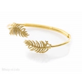 Bracelet, jonc fin laiton doré ajustable motif feuilles - Bibop et Lula
