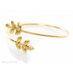 Bracelet, jonc laiton doré ajustable motif petites feuilles - Bibop et Lula