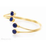 Jonc, bracelet laiton doré pierres fines bleues lapis lazuli - Bibop et Lula