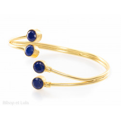 Jonc, bracelet laiton doré pierres fines bleues lapis lazuli