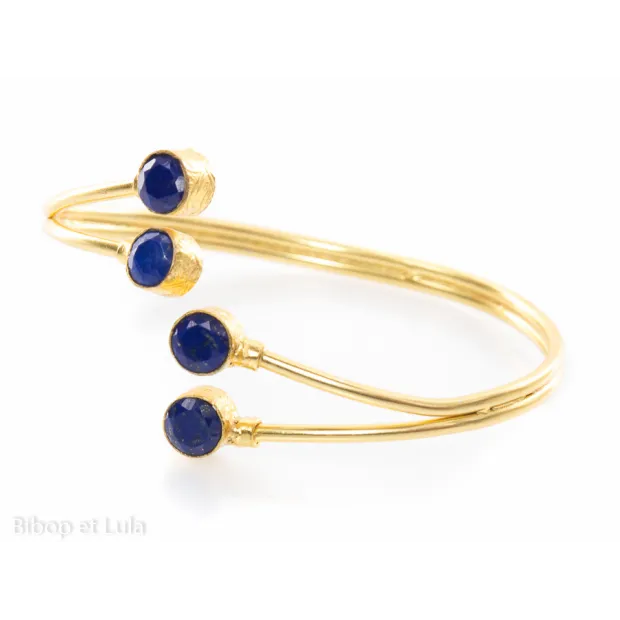 Jonc, bracelet laiton doré pierres fines bleues lapis lazuli