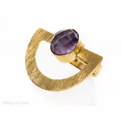 Bague laiton doré demi-cercle améthyste facéttée - Bibop et Lula