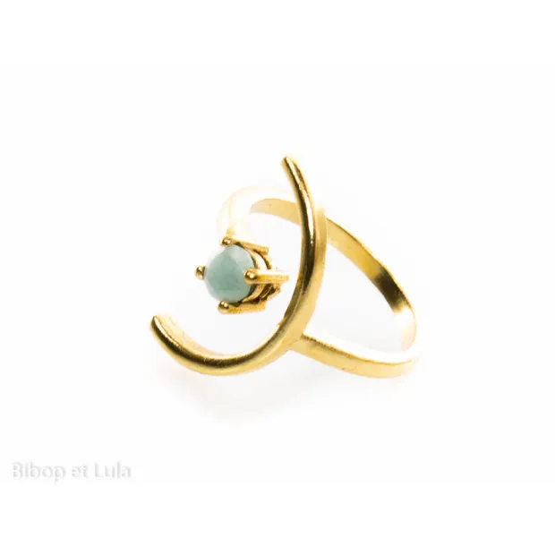 Bague jonc laiton doré demi-lune onyx vert