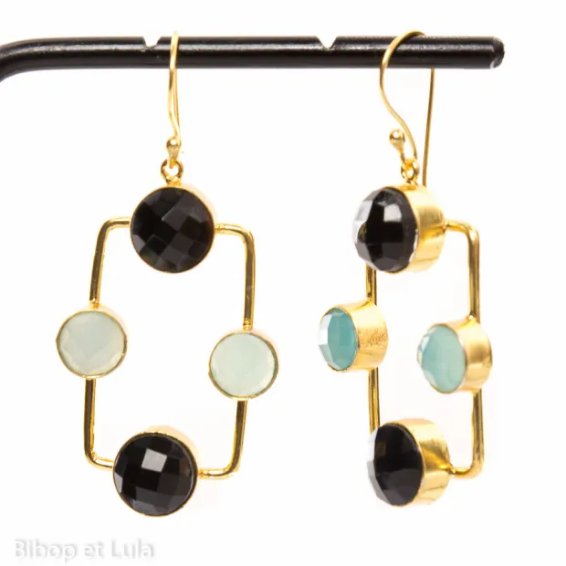 Boucles d'oreilles laiton noire et vert d'eau