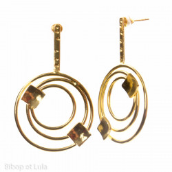 Boucles d'oreilles, clous laiton anneaux et carrés - Bibop et Lula