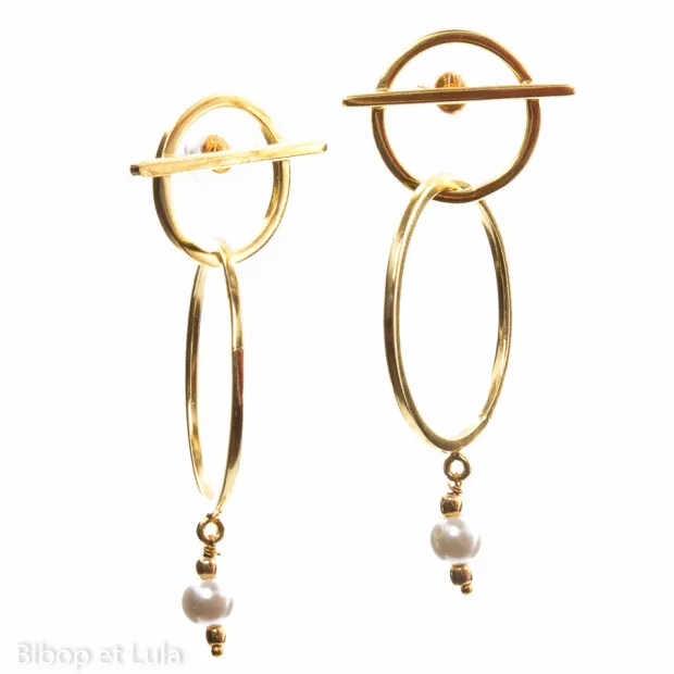 Boucles d'oreilles, clous laiton anneaux et perle