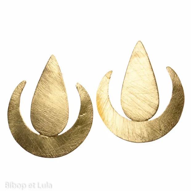 Boucles d'oreilles, clous laiton doré balancier