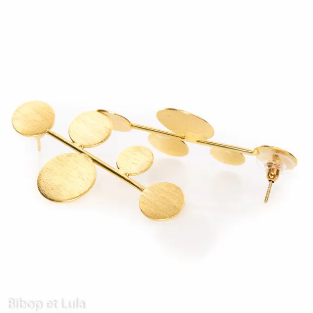 Boucles d'oreilles, clous laiton doré longues pastilles