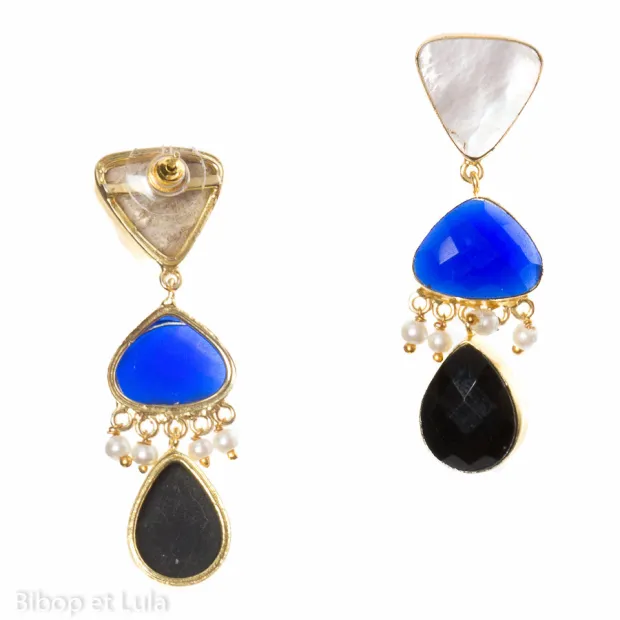 Boucles d'oreilles, clous laiton pendantes tricolocores