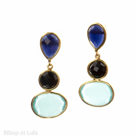 Boucles d'oreilles, clous laiton gouttes tricolores