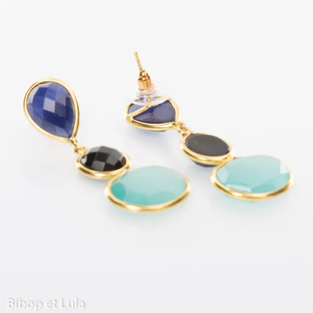 Boucles d'oreilles, clous laiton gouttes tricolores
