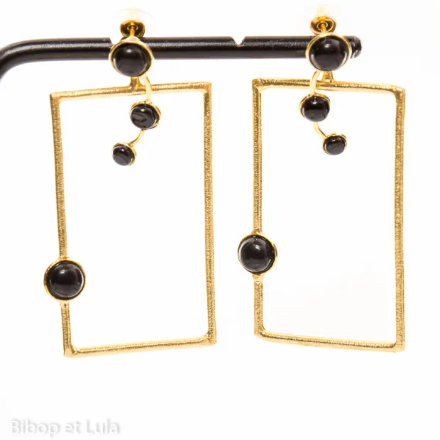 Boucles d'oreilles, clous laiton rectangle noir