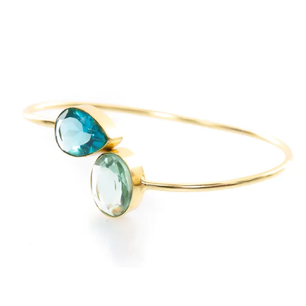 Jonc, bracelet laiton et pierres fines gouttes d'eau