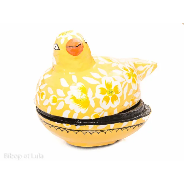 Petite boite jaune peinte à la main Birdy rouge