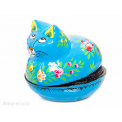 Petite boite peinte à la main Cat turquoise - Bibop et Lula