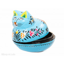 Petite boite peinte à la main Cat bleue fleurie - Bibop et Lula