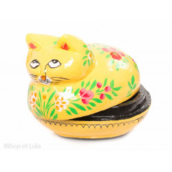 Petite boite peinte à la main Cat jaune fleurie - Bibop et Lula