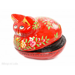 Petite boite peinte à la main Cat rouge fleurie - Bibop et Lula