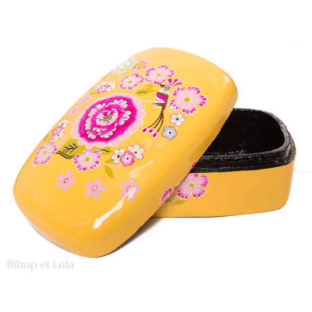 Grande boite peinte à la main Hamsa jaune
