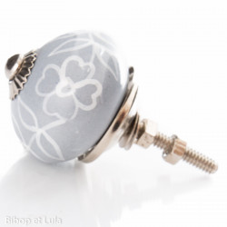 Bouton de meuble céramique Gris couronne de fleurs blanches - Bibop et Lula