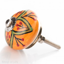 Bouton de meuble céramique Orange rosace verte - Bibop et Lula