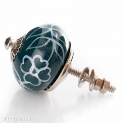 Bouton de meuble céramique Bleu pétrole couronne de fleurs blanches - Bibop et Lula