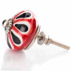 Bouton de meuble céramique Rouge pétales noires et blanches - Bibop et Lula