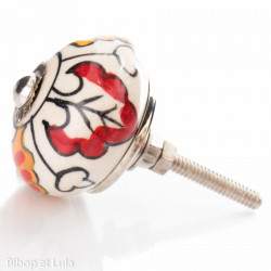 Bouton de meuble céramique Blanc feuilles rouges et oranges - Bibop et Lula