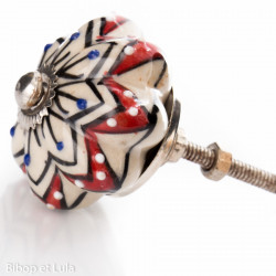 Bouton de meuble céramique Forme étoilée blanc rouge et bleu - Bibop et Lula