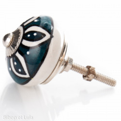 Bouton de meuble céramique Mouth flower bleu pétrole - Bibop et Lula