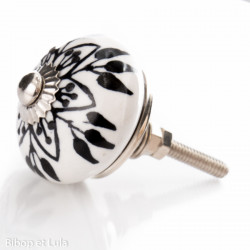 Bouton de meuble céramique Fleur étoilée blanc et noir - Bibop et Lula