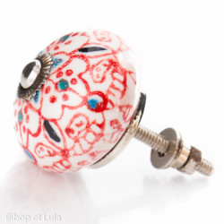 Bouton de meuble céramique Mandala blanc, rouge et bleu - Bibop et Lula