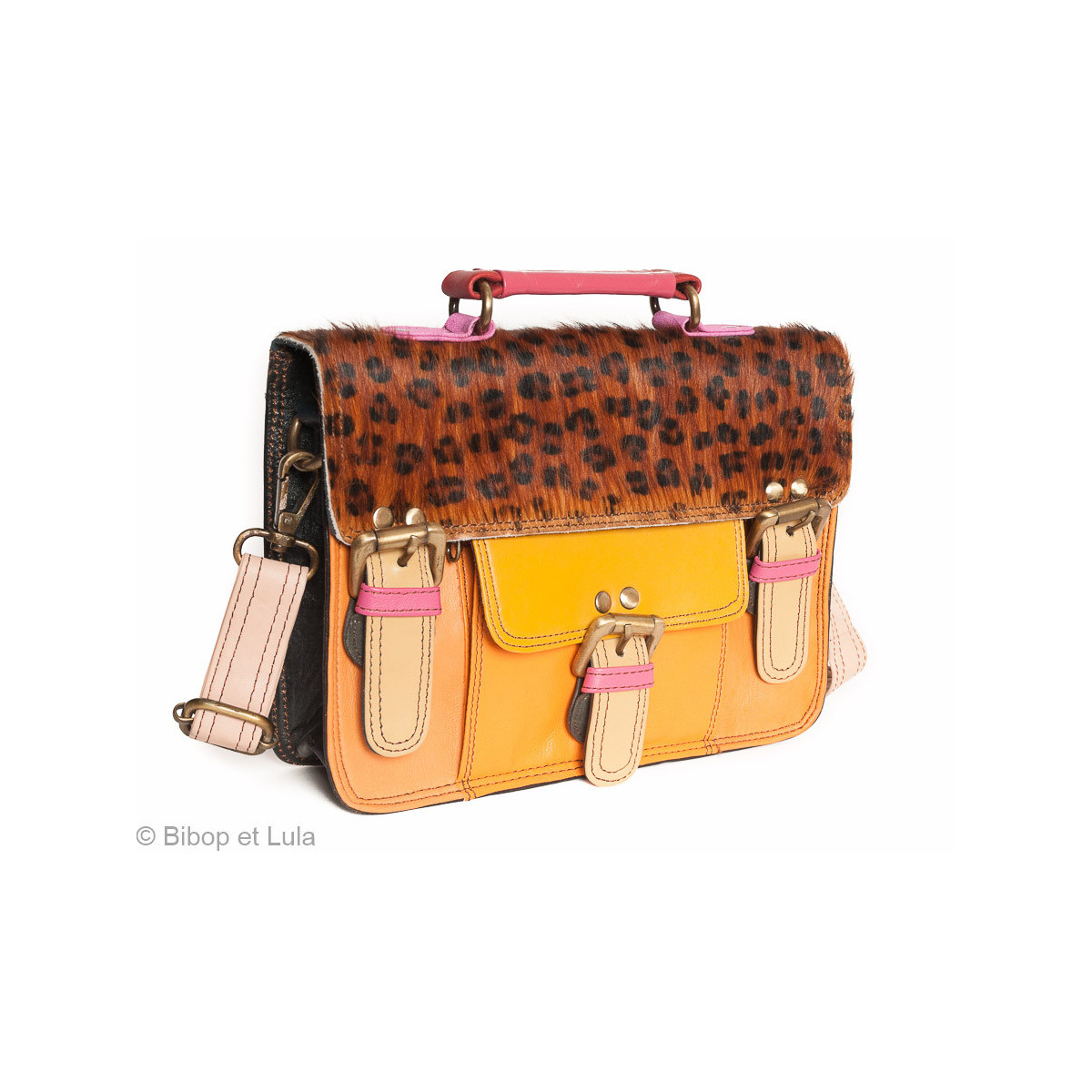 Sac en cuir recyclé Petit cartable Orange