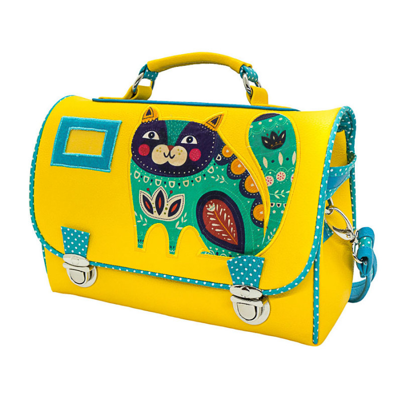 Sac cartable enfant cole maternelle jaune avec chat r veur