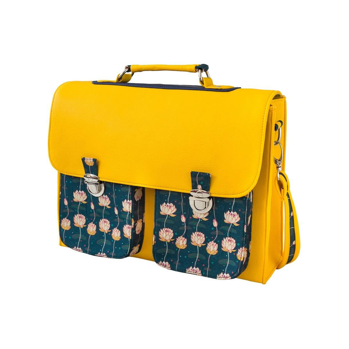 Cartable sacoche bandouli re adulte jaune imprim fleurs de lotus