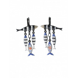 Boucles d'oreilles sardine family bleu foncé - Bibop et Lula